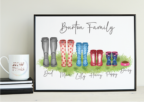 Personalised Wellington Boot Family Print