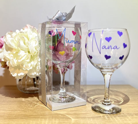 Personalised Mother's Day Gin Glass Gift Boxed with Hearts
