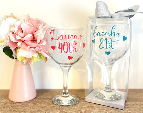 Personalised Birthday Gin Glass Gift Boxed Name & Age