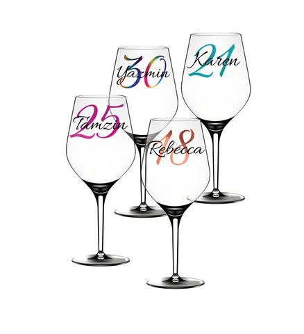 Personalised Birthday age & name Wine Glass