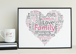 Personalised Family Wordcloud Heart Print