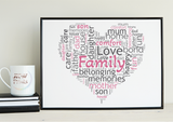 Personalised Family Wordcloud Heart Print