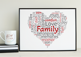 Personalised Family Wordcloud Heart Print