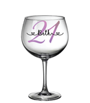Personalised Birthday age & Heart font Name Gin Glass
